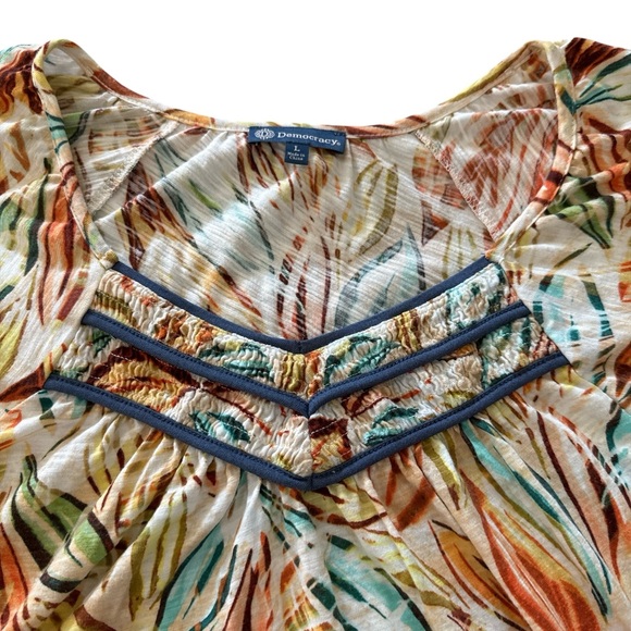 Democracy Multicolor Tropical Leaf V-Neck Flowy Blouse Top Large NWOT - Picture 5 of 12